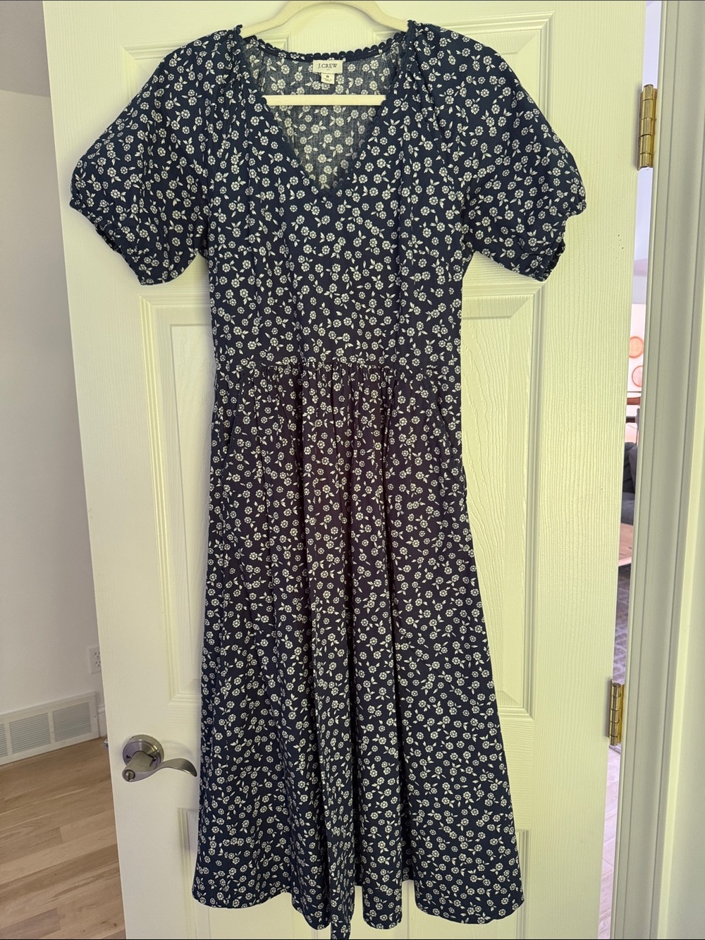 J. Crew Navy and White Floral V‑Neck Kids Dress